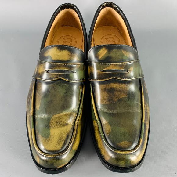 BAJOLUGO Size 10.5 Green Brown Camo Penny Loafers